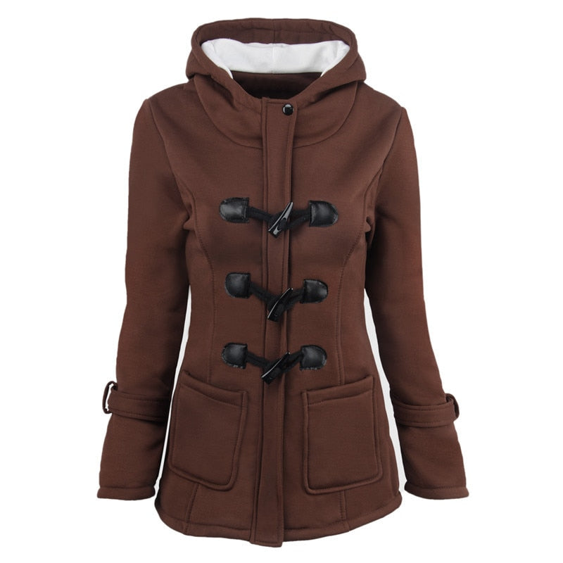 Ladies Fashion Quintessentially British Duffle Coat with Hood, Shearling Style Lining and Toggle Fasteners - Just The Thing To Keep You Warm Whilst Looking Good