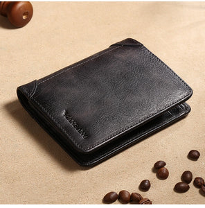 ManBang High Quality Classic American/European Style Wallet  High Quality Genuine Leather Mens Wallet RFID Blocking For Passport/Credit Cards/Slim Cell Phone/Driver's Licence/Money