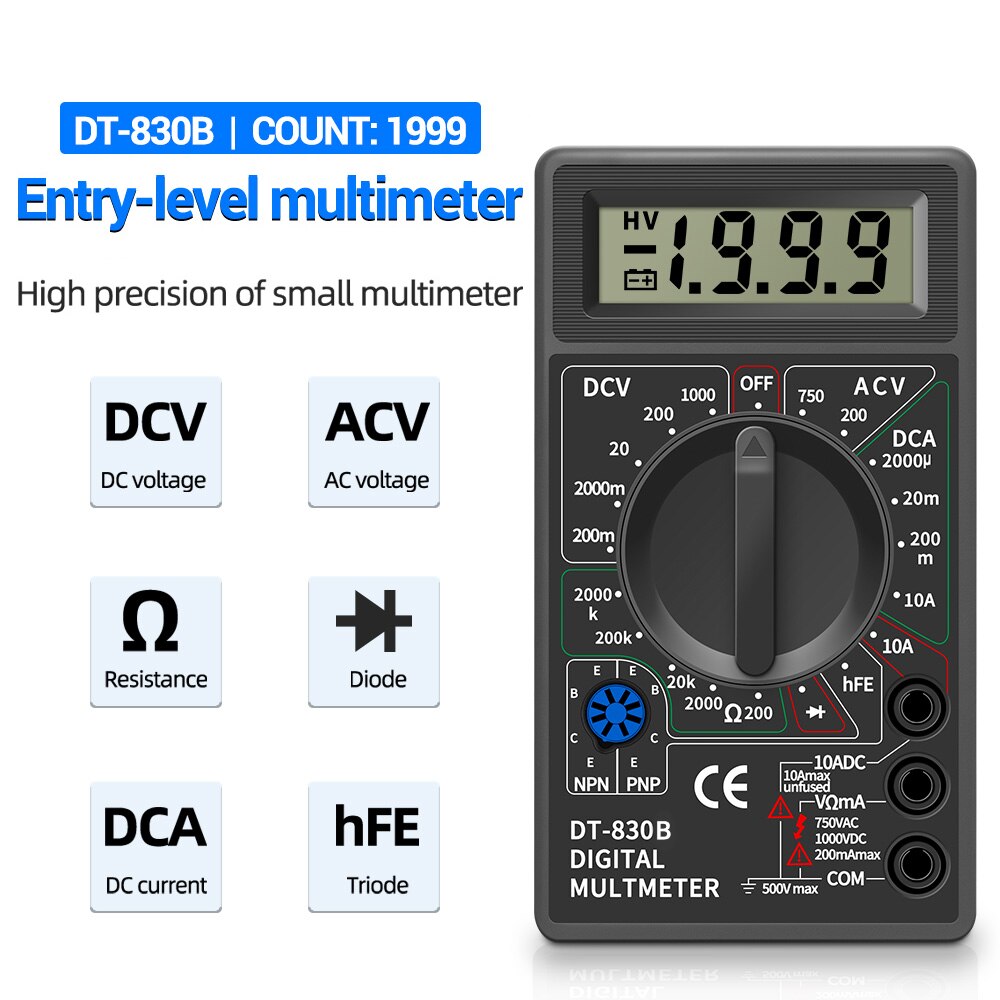 LCD Digital Handheld Multimeter DT830B Mini Voltmeter Ammeter Ohm Tester 750/1000V AC/DC Multi Meter Digital Multimeter Meter