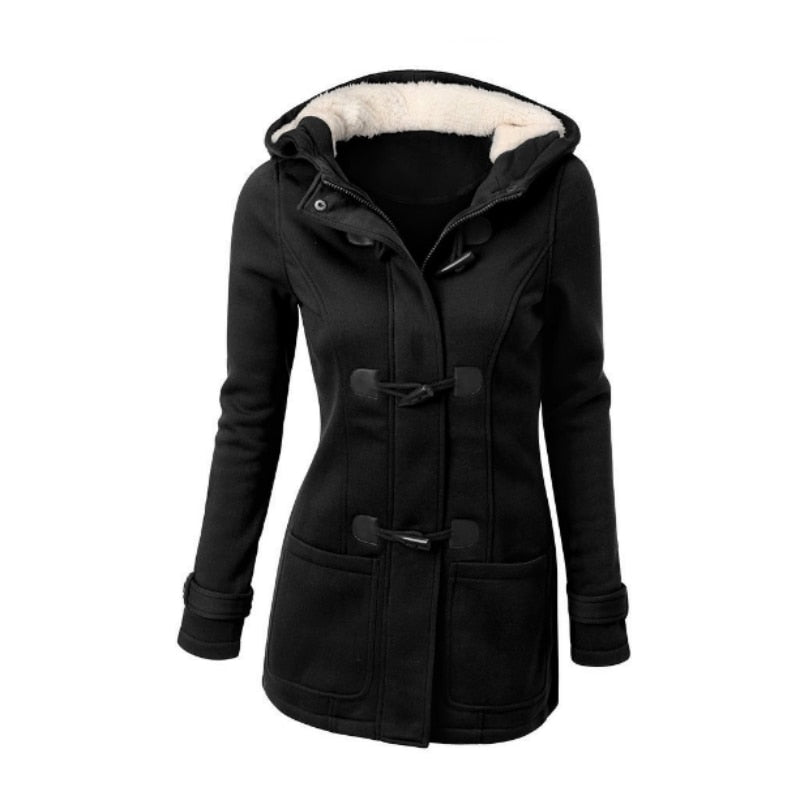 Ladies Fashion Quintessentially British Duffle Coat with Hood, Shearling Style Lining and Toggle Fasteners - Just The Thing To Keep You Warm Whilst Looking Good