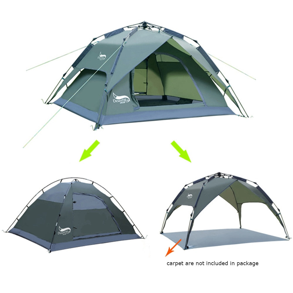 Desert Fox Automatic Tent 3-4 Person Camping Tent,Easy Instant Setup Protable Backpacking for Sun Shelter,Travelling,Hiking