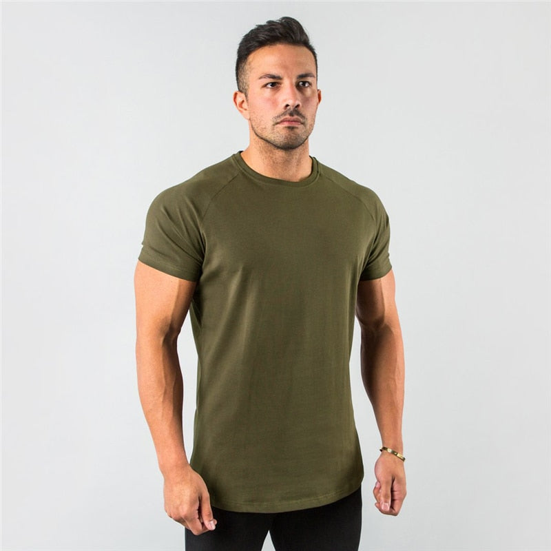 New Stylish Plain Tops Fitness Mens T Shirt Short Sleeve Muscle Joggers Bodybuilding Tshirt Male Gym Clothes Slim Fit Tee Shirt