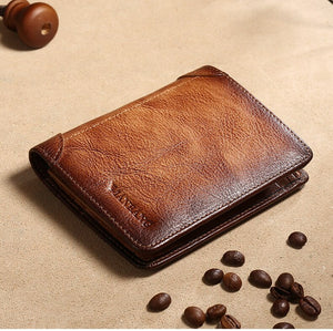 ManBang High Quality Classic American/European Style Wallet  High Quality Genuine Leather Mens Wallet RFID Blocking For Passport/Credit Cards/Slim Cell Phone/Driver's Licence/Money