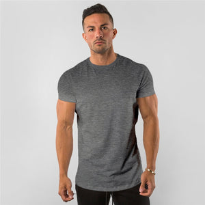 New Stylish Plain Tops Fitness Mens T Shirt Short Sleeve Muscle Joggers Bodybuilding Tshirt Male Gym Clothes Slim Fit Tee Shirt