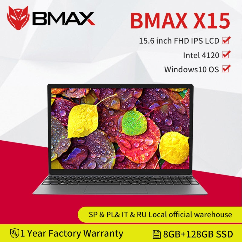 BMAX X 15 15.6 Inch Laptop with Intel 4120 CPU  Quad Core 8 GB RAM 128 GB SSD Windows10 Notebook With Bluetooth 5 Dual Band Wifi HDMI and 2 x USB 3.00