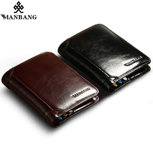 ManBang High Quality Classic American/European Style Wallet  High Quality Genuine Leather Mens Wallet RFID Blocking For Passport/Credit Cards/Slim Cell Phone/Driver's Licence/Money