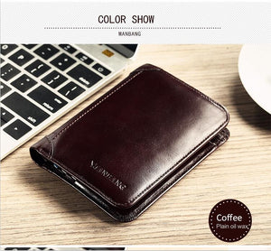 ManBang High Quality Classic American/European Style Wallet  High Quality Genuine Leather Mens Wallet RFID Blocking For Passport/Credit Cards/Slim Cell Phone/Driver's Licence/Money