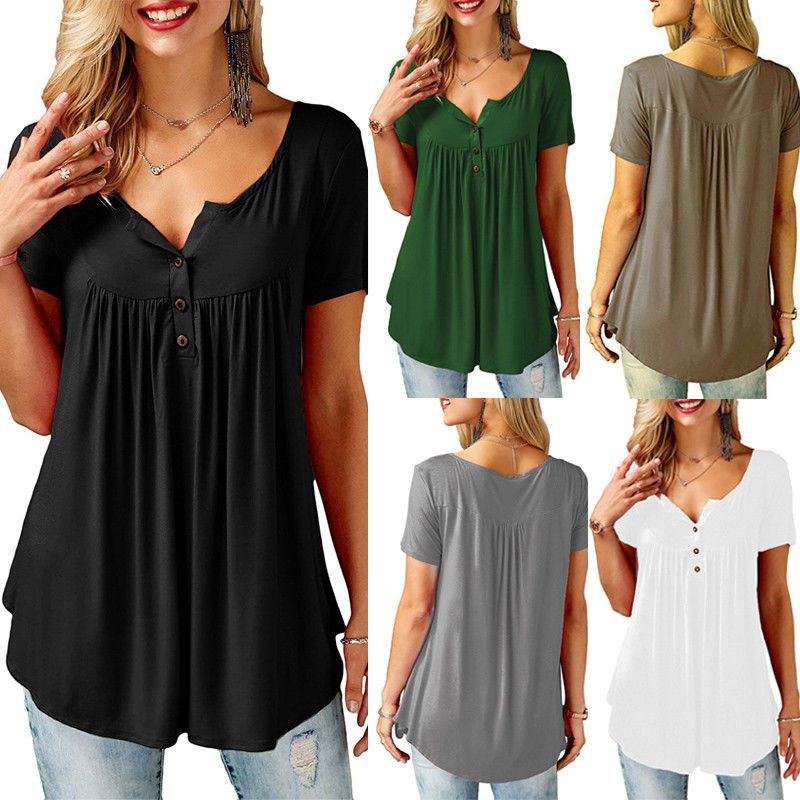 Ladies Casual Short Sleeve Loose Pleated Tops Available in a Selection of Colours