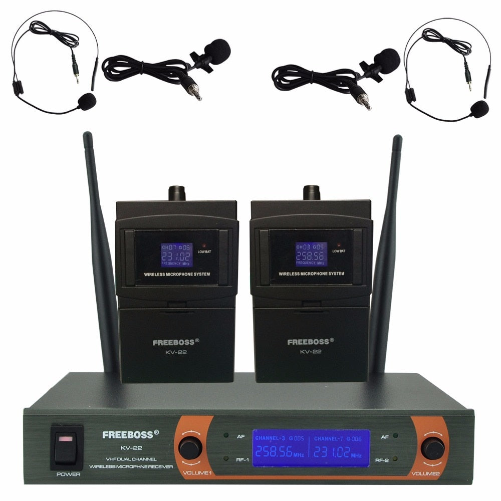 KV-22H2 VHF 2 Bodypack Wireless Microphone Family Party 2 Lapel 2 Headset microphone Wireless Karaoke Microphone System