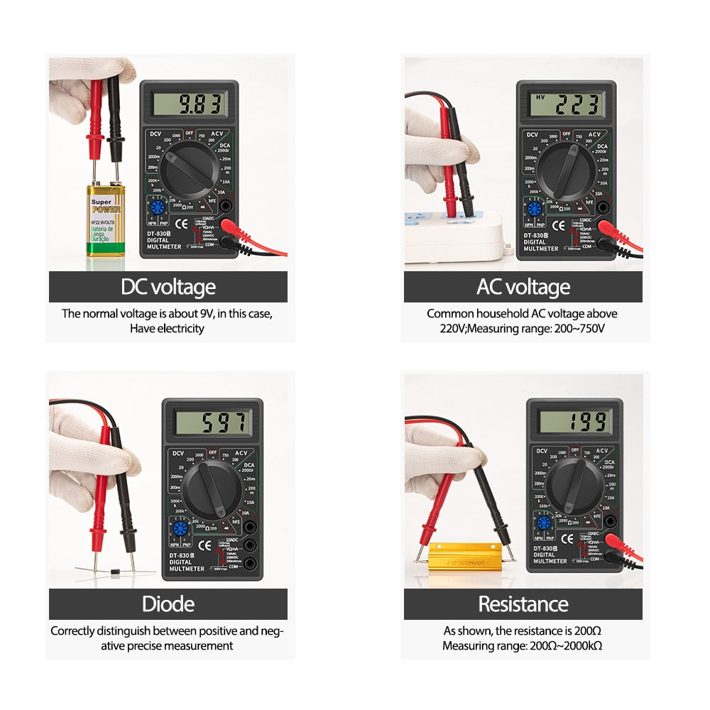 LCD Digital Handheld Multimeter DT830B Mini Voltmeter Ammeter Ohm Tester 750/1000V AC/DC Multi Meter Digital Multimeter Meter