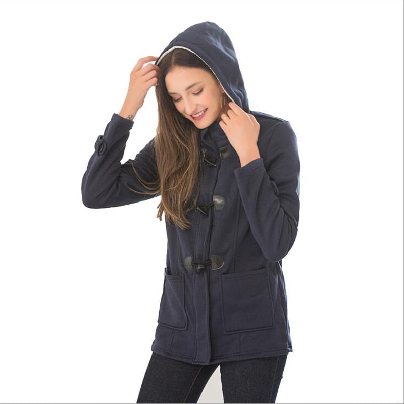 Ladies Fashion Quintessentially British Duffle Coat with Hood, Shearling Style Lining and Toggle Fasteners - Just The Thing To Keep You Warm Whilst Looking Good