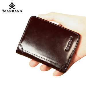 ManBang High Quality Classic American/European Style Wallet  High Quality Genuine Leather Mens Wallet RFID Blocking For Passport/Credit Cards/Slim Cell Phone/Driver's Licence/Money