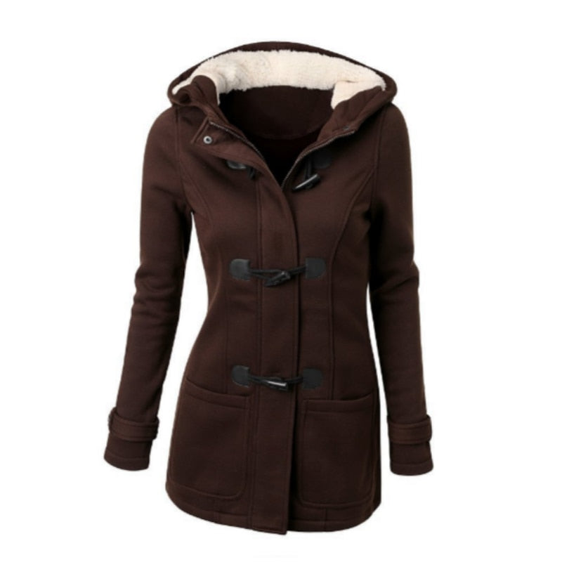 Ladies Fashion Quintessentially British Duffle Coat with Hood, Shearling Style Lining and Toggle Fasteners - Just The Thing To Keep You Warm Whilst Looking Good