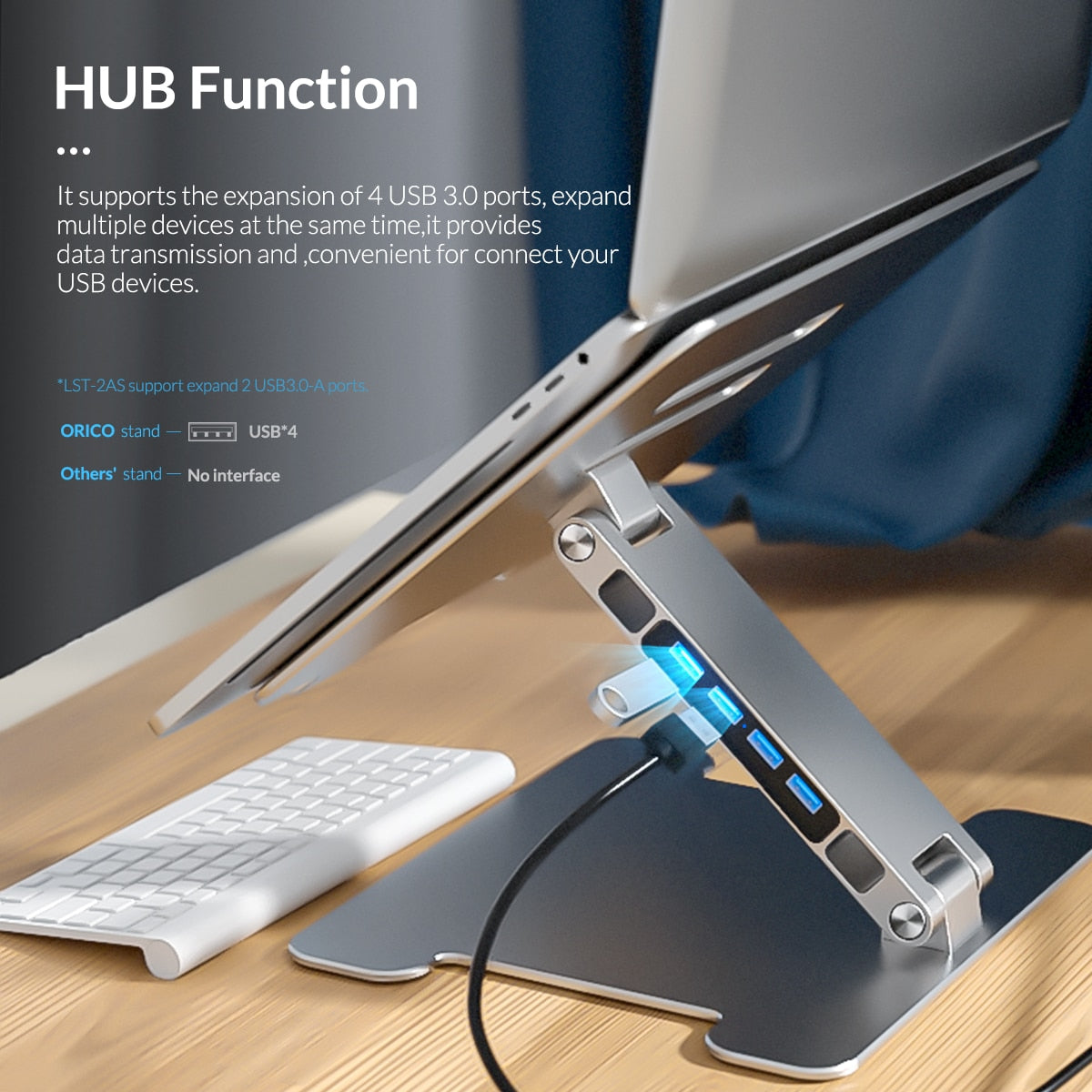 ORICO 4 Port USB3.0 Foldable Laptop Stand Aluminum Notebook Riser Desktop Laptop Cooling Stand for MacBook Dell