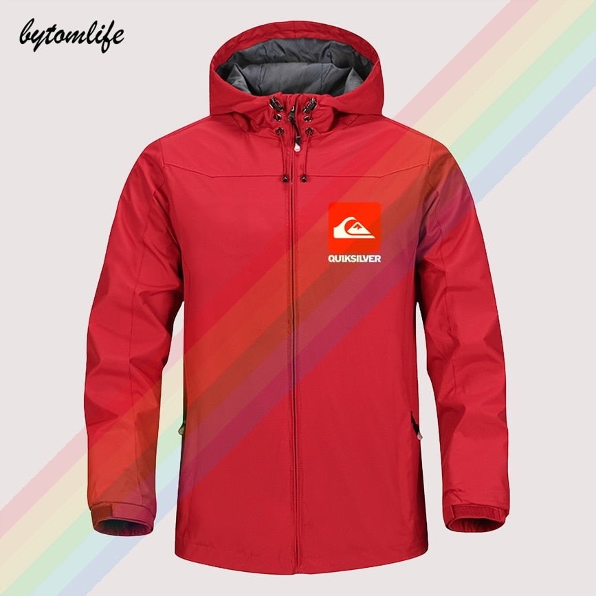 Quiksilver Red Square Background Winter Jacket Men Lightweight Hooded Zipper Waterproof Coat Windproof Outdoor Sportswear