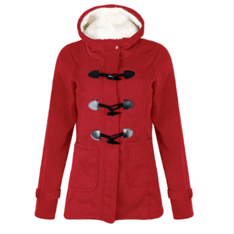 Ladies Fashion Quintessentially British Duffle Coat with Hood, Shearling Style Lining and Toggle Fasteners - Just The Thing To Keep You Warm Whilst Looking Good