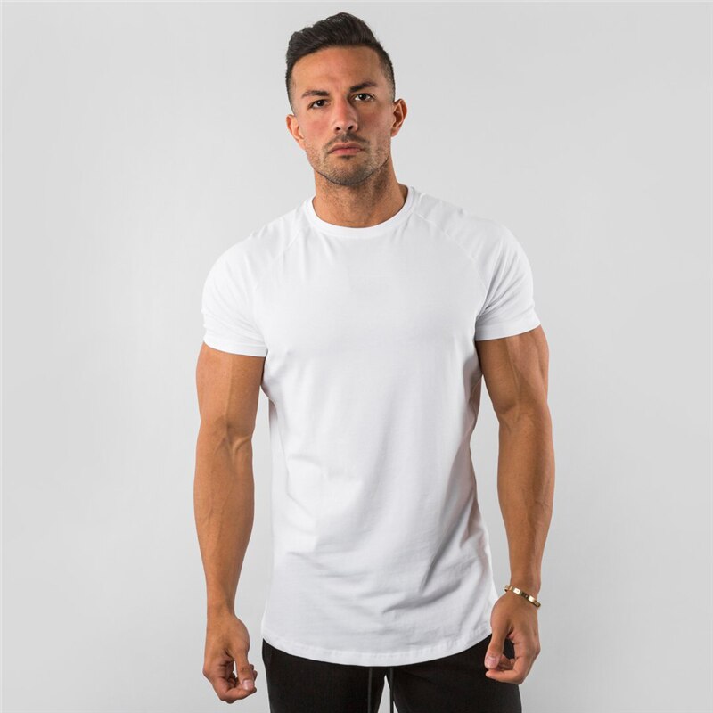 New Stylish Plain Tops Fitness Mens T Shirt Short Sleeve Muscle Joggers Bodybuilding Tshirt Male Gym Clothes Slim Fit Tee Shirt