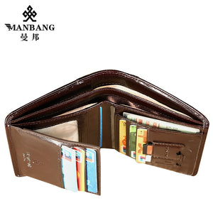 ManBang High Quality Classic American/European Style Wallet  High Quality Genuine Leather Mens Wallet RFID Blocking For Passport/Credit Cards/Slim Cell Phone/Driver's Licence/Money