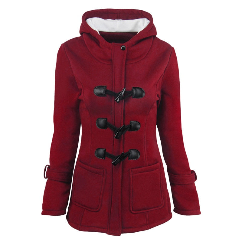 Ladies Fashion Quintessentially British Duffle Coat with Hood, Shearling Style Lining and Toggle Fasteners - Just The Thing To Keep You Warm Whilst Looking Good