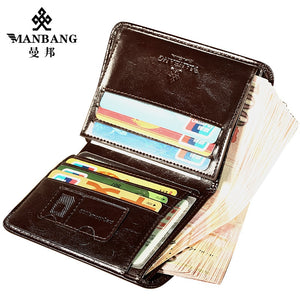 ManBang High Quality Classic American/European Style Wallet  High Quality Genuine Leather Mens Wallet RFID Blocking For Passport/Credit Cards/Slim Cell Phone/Driver's Licence/Money