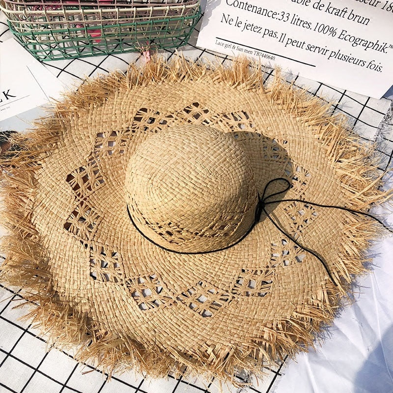 ISLAND GIRL 100% Natural Hand Woven Raffia Women's Straw Wide Floppy Brim Sun/Beach Hat