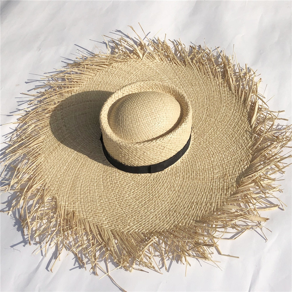 ISLAND GIRL 100% Natural Hand Woven Raffia Women's Straw Wide Floppy Brim Sun/Beach Hat