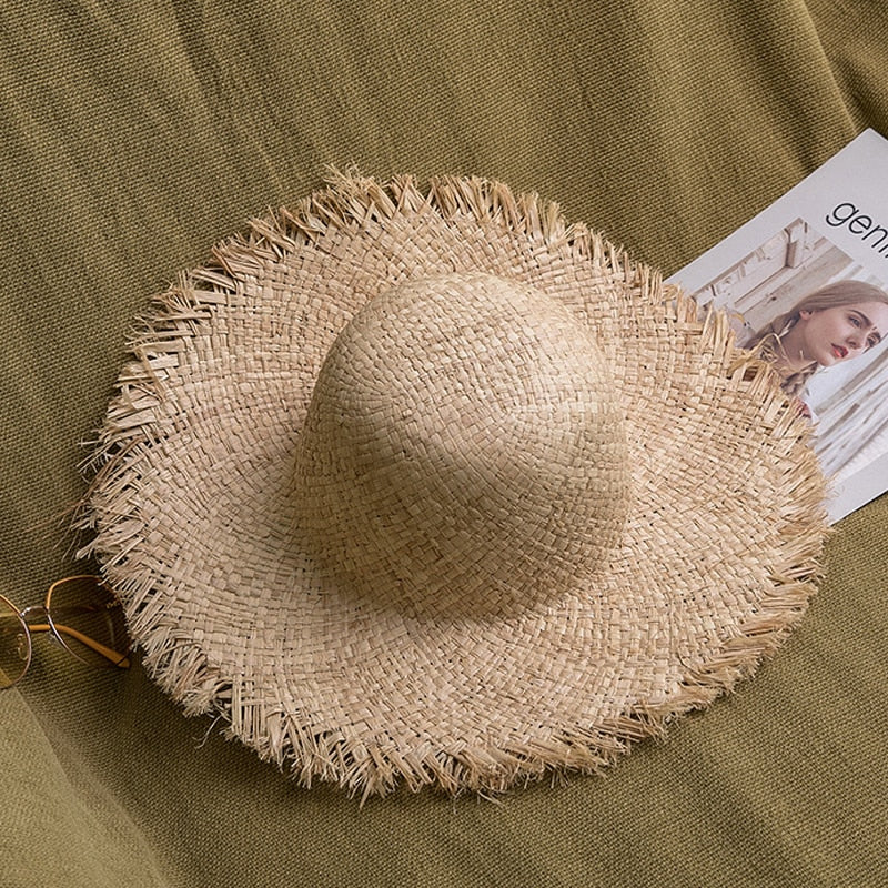 ISLAND GIRL 100% Natural Hand Woven Raffia Women's Straw Wide Floppy Brim Sun/Beach Hat