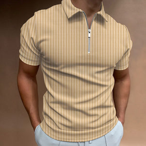 2025 Summer Men's Polo Shirts Solid Color Clothing Casual stripe Short Sleeve Tee Shirt Men Turn-Down Collar Zipper Polos