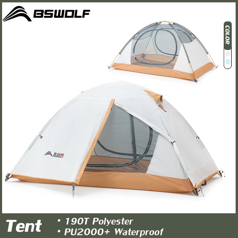 BSWolf Camping Tent Travel Backpacking 1-2 Person Tent  4 season Winter Skirt Tent Double Layer Waterproof Portable for Fishing