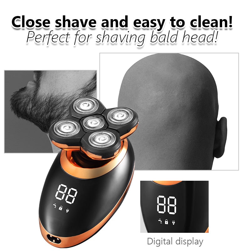 IPX7 Waterproof Electric Shaver Razor for Men Beard Hair Trimmer Rechargeable Bald Head Shaving Machine LCD Display Grooming Kit