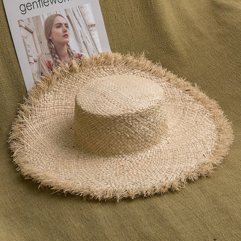 ISLAND GIRL 100% Natural Hand Woven Raffia Women's Straw Wide Floppy Brim Sun/Beach Hat