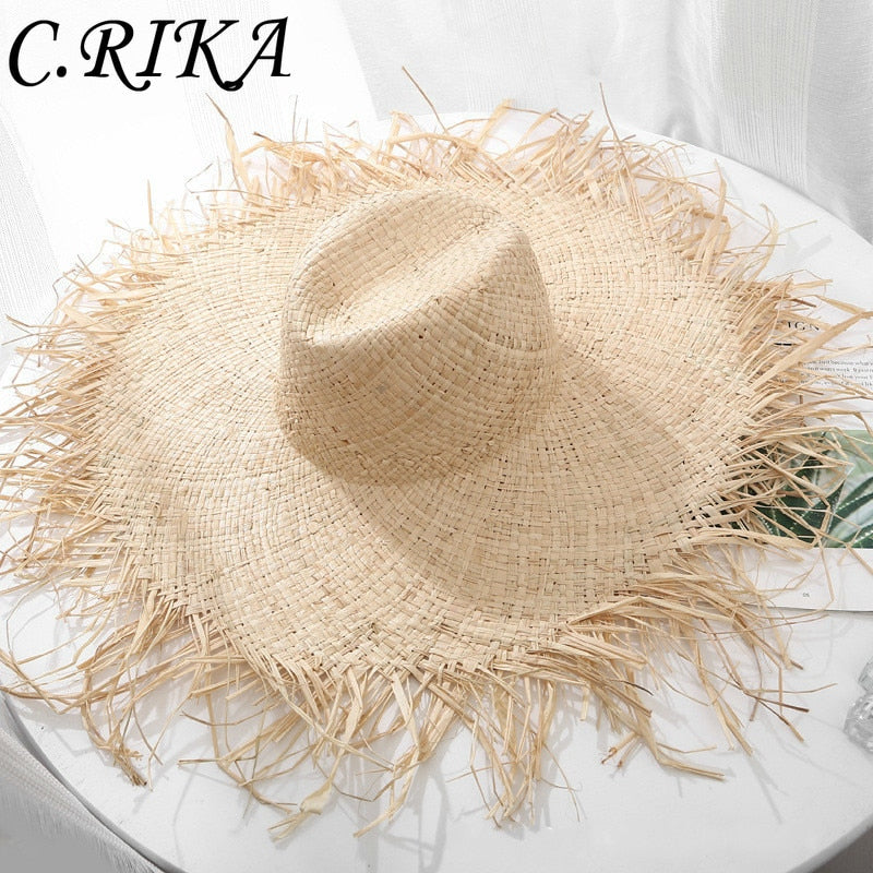 ISLAND GIRL 100% Natural Hand Woven Raffia Women's Straw Wide Floppy Brim Sun/Beach Hat