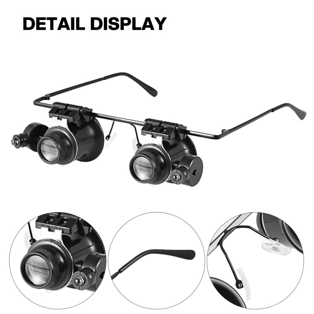 Professional 20X Magnifier Double Eye Glasses Type Watch Repair Jeweler Inspect Tool Magnifier With Two Adjustable LED Lights