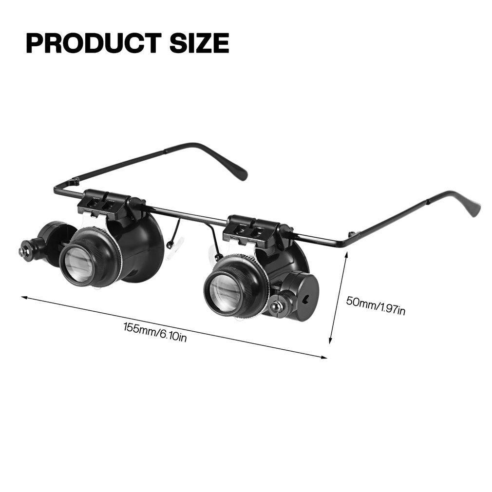 Professional 20X Magnifier Double Eye Glasses Type Watch Repair Jeweler Inspect Tool Magnifier With Two Adjustable LED Lights