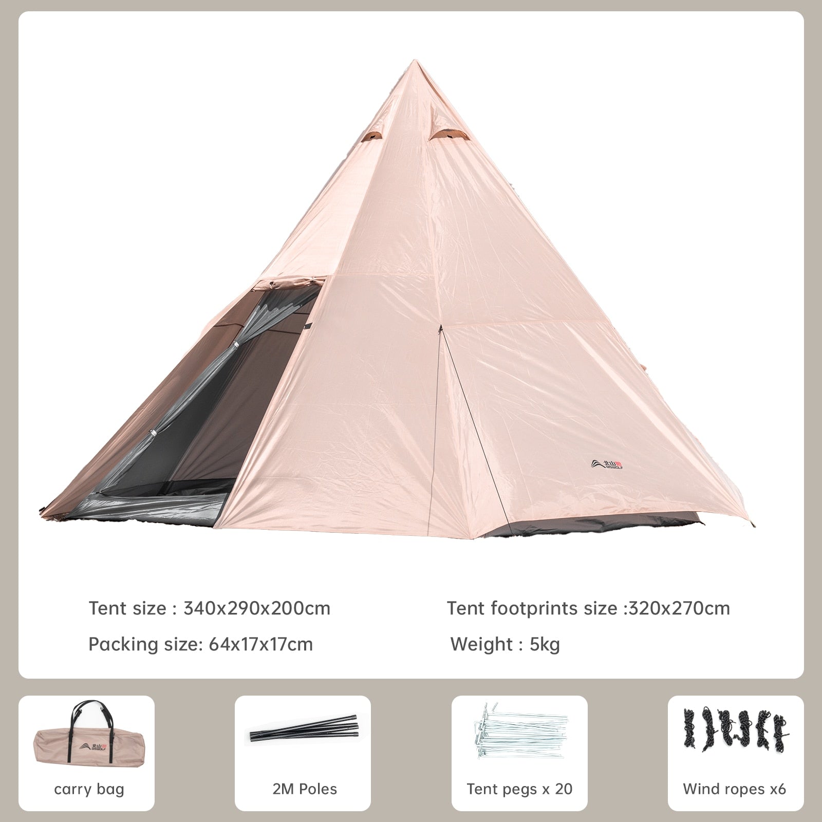 BSWolf Large Pyramid Tent Ultralight  Camping tent Large Outdoor Teepee Indian Pyramid Tent 5-8 Person