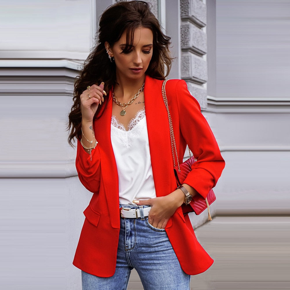 New for 2024 Ladies Stylish Blazer Elegantly Cut with  Long Sleeves and a Turn Down Collar For Formal or Casual. Available in a Variety of Colours