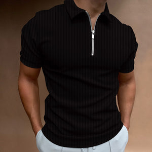 2025 Summer Men's Polo Shirts Solid Color Clothing Casual stripe Short Sleeve Tee Shirt Men Turn-Down Collar Zipper Polos