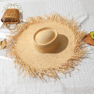 ISLAND GIRL 100% Natural Hand Woven Raffia Women's Straw Wide Floppy Brim Sun/Beach Hat