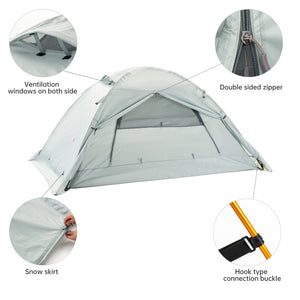 BSWolf Camping Tent Travel Backpacking 1-2 Person Tent  4 season Winter Skirt Tent Double Layer Waterproof Portable for Fishing