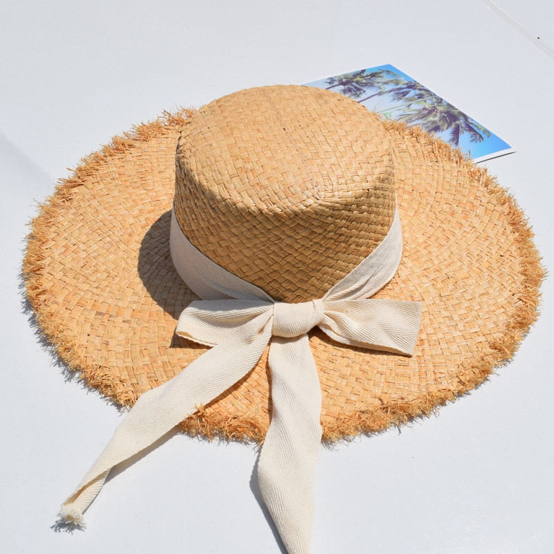 ISLAND GIRL 100% Natural Hand Woven Raffia Women's Straw Wide Floppy Brim Sun/Beach Hat