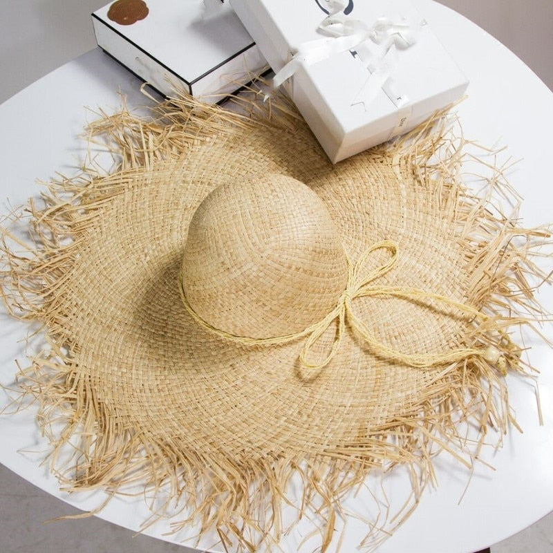 ISLAND GIRL 100% Natural Hand Woven Raffia Women's Straw Wide Floppy Brim Sun/Beach Hat