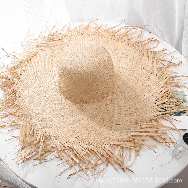 ISLAND GIRL 100% Natural Hand Woven Raffia Women's Straw Wide Floppy Brim Sun/Beach Hat