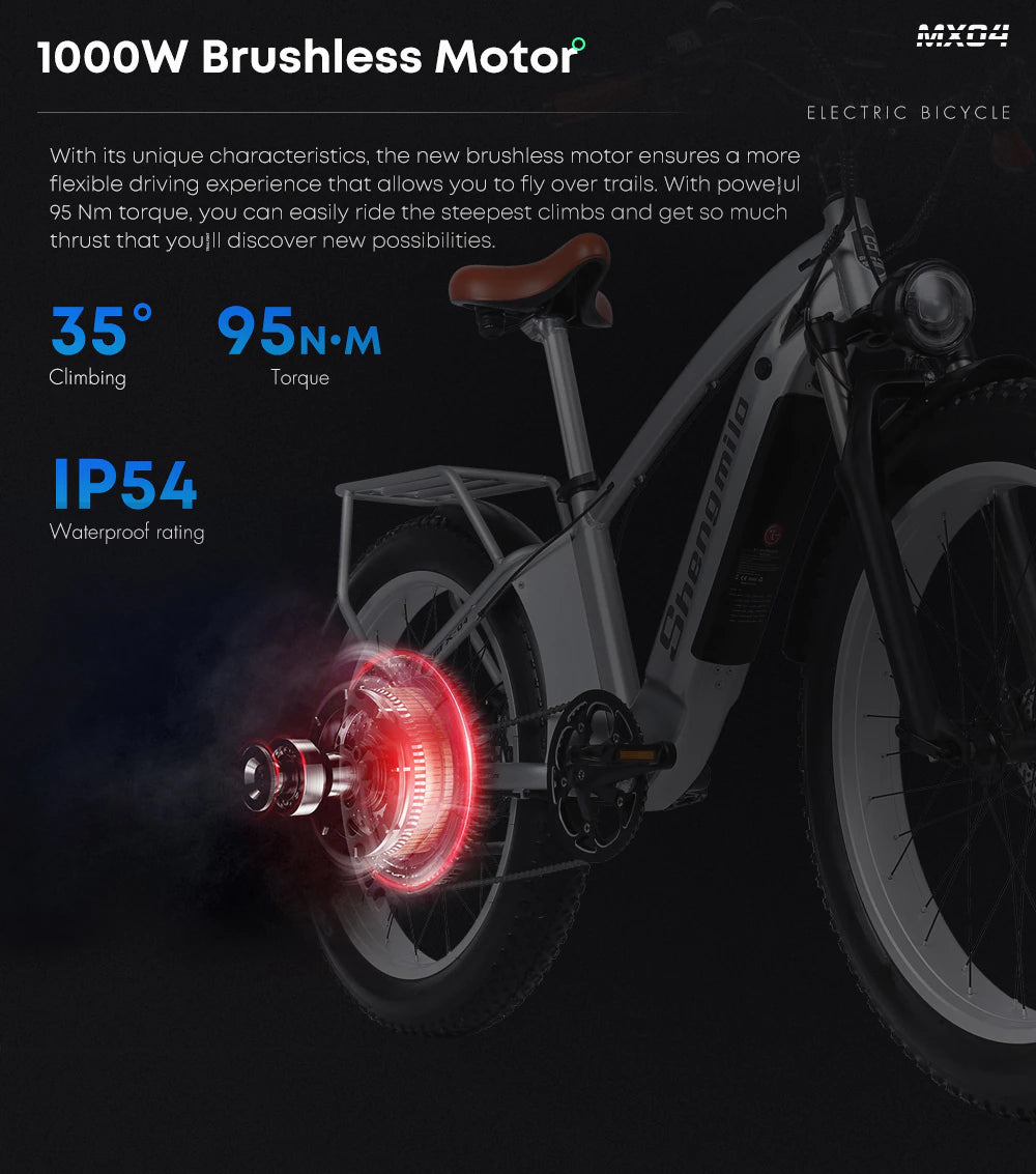 Notting Hill MX-04 "London Moped" Electric E-Bike 1000W Motor with 48V Lithium Battery Road/Mountain/Snow/Beach Ebike Electric Bicycle with 26" Wheels and 4.0 Fat Tyrese e bike e mountain bike