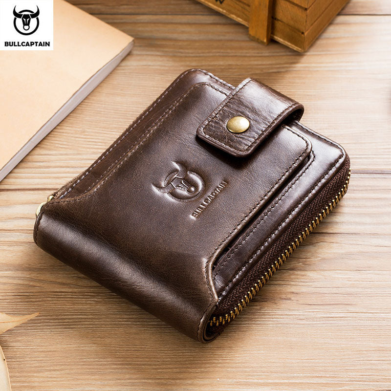 BULLCAPTAIN High Quality Mens Genuine Cow Leather Wallet with RFID function holds Money/Credit Cards/Drivers Licence/Coins