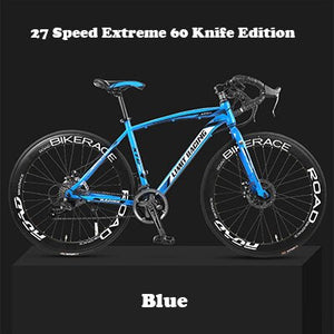 Adult Sports Road Cycle with 26-inch Wheels, Magnesium Alloy Frame, 27 Speed Derailleur Gears with Dead-Fly, Front and Rear Mechanical Disc Brakes and 6 Spoke Wheels with Solid Tyres