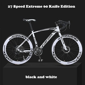 Adult Sports Road Cycle with 26-inch Wheels, Magnesium Alloy Frame, 27 Speed Derailleur Gears with Dead-Fly, Front and Rear Mechanical Disc Brakes and 6 Spoke Wheels with Solid Tyres