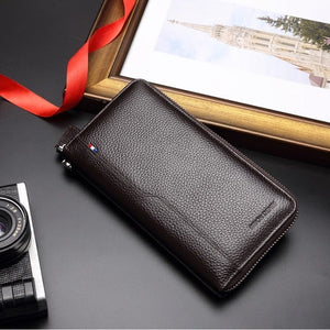 BISON High Quality Genuine Leather Mens Wallet RFID Blocking For Passport/Credit Cards/Cell Phone/Driver's Licence/Money