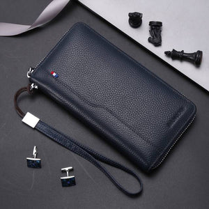 BISON High Quality Genuine Leather Mens Wallet RFID Blocking For Passport/Credit Cards/Cell Phone/Driver's Licence/Money