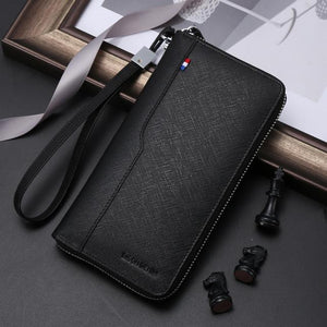 BISON High Quality Genuine Leather Mens Wallet RFID Blocking For Passport/Credit Cards/Cell Phone/Driver's Licence/Money