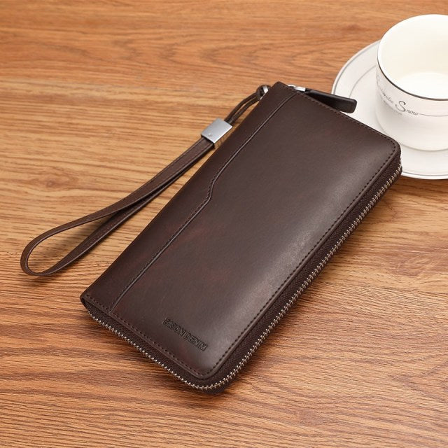 BISON High Quality Genuine Leather Mens Wallet RFID Blocking For Passport/Credit Cards/Cell Phone/Driver's Licence/Money